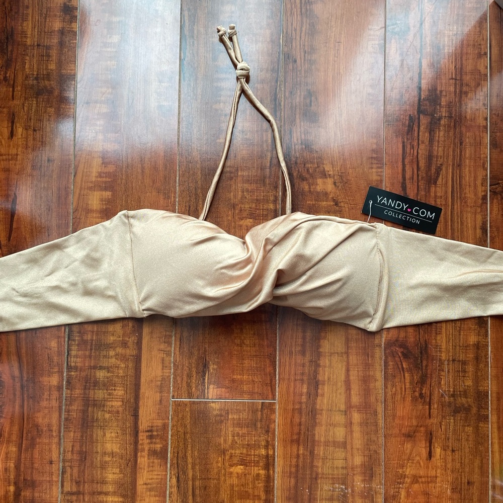 🌟 NWT Gold Twist Bandeau Bikini Top Size L 🌟